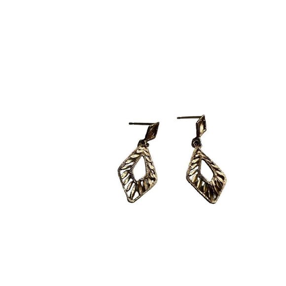 14k Yellow Gold Filigree Retro Dangle Geometric Pop Art  1.3g Drop Dangle Earrin - Picture 8 of 16